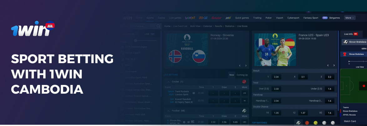 Diverse sports betting and live dealer games at 1win Cambodia