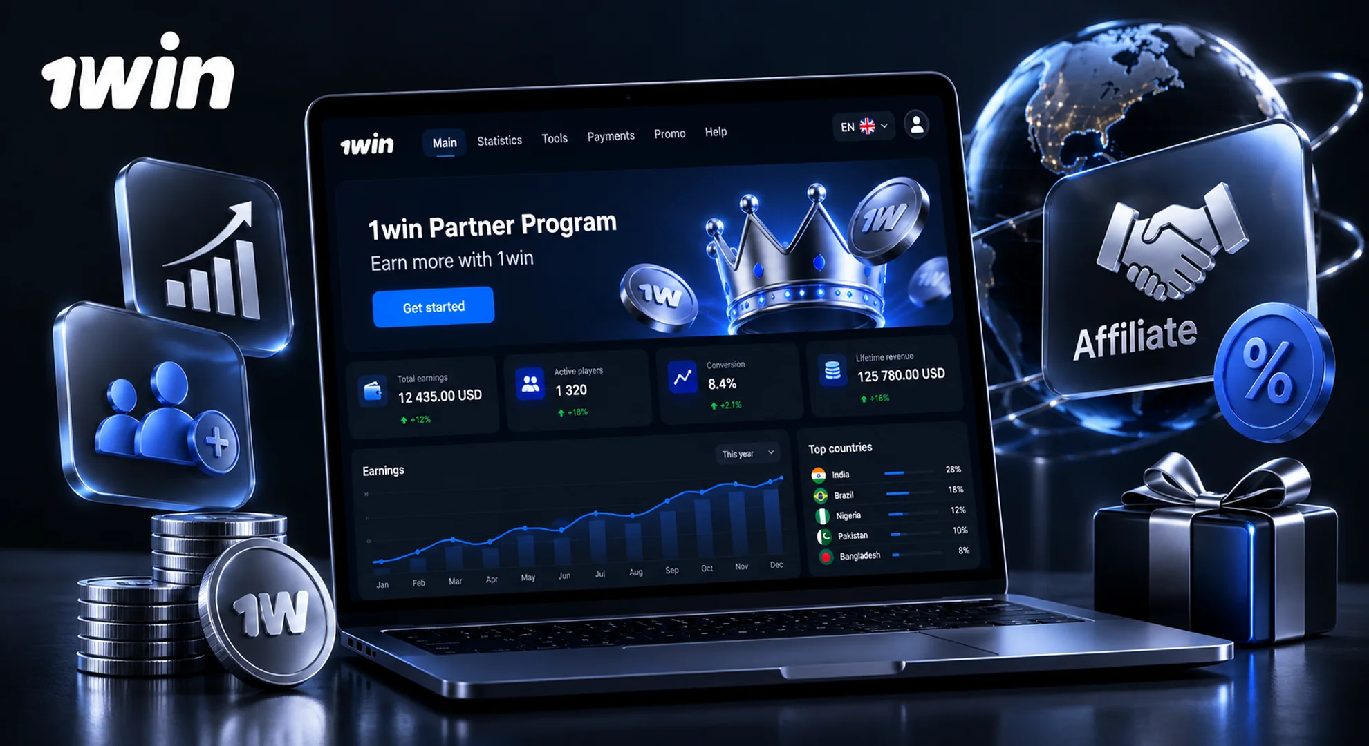 Become a 1win Partner and access affiliate marketing tools, commission opportunities and promotional resources