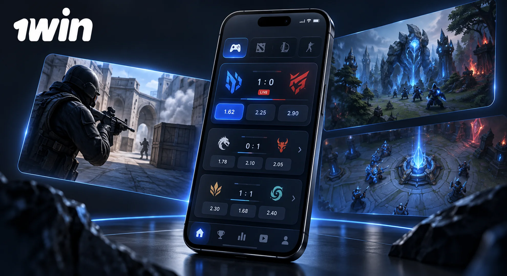 1win Esports betting with live odds, match markets and popular games including CS2, Dota 2 and League of Legends