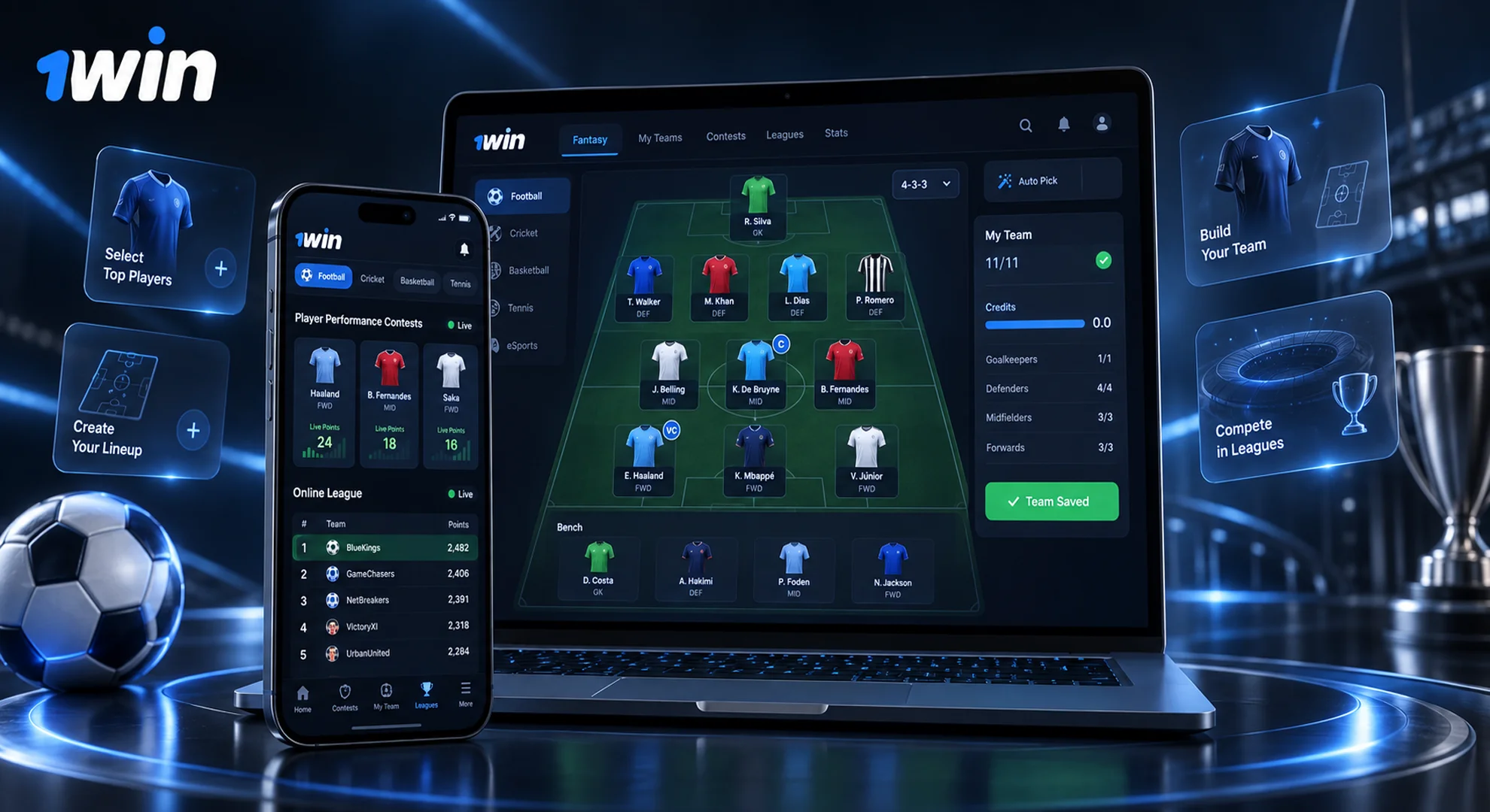 Fantasy Sports at 1win featuring team-building challenges, player performance contests and competitive online leagues
