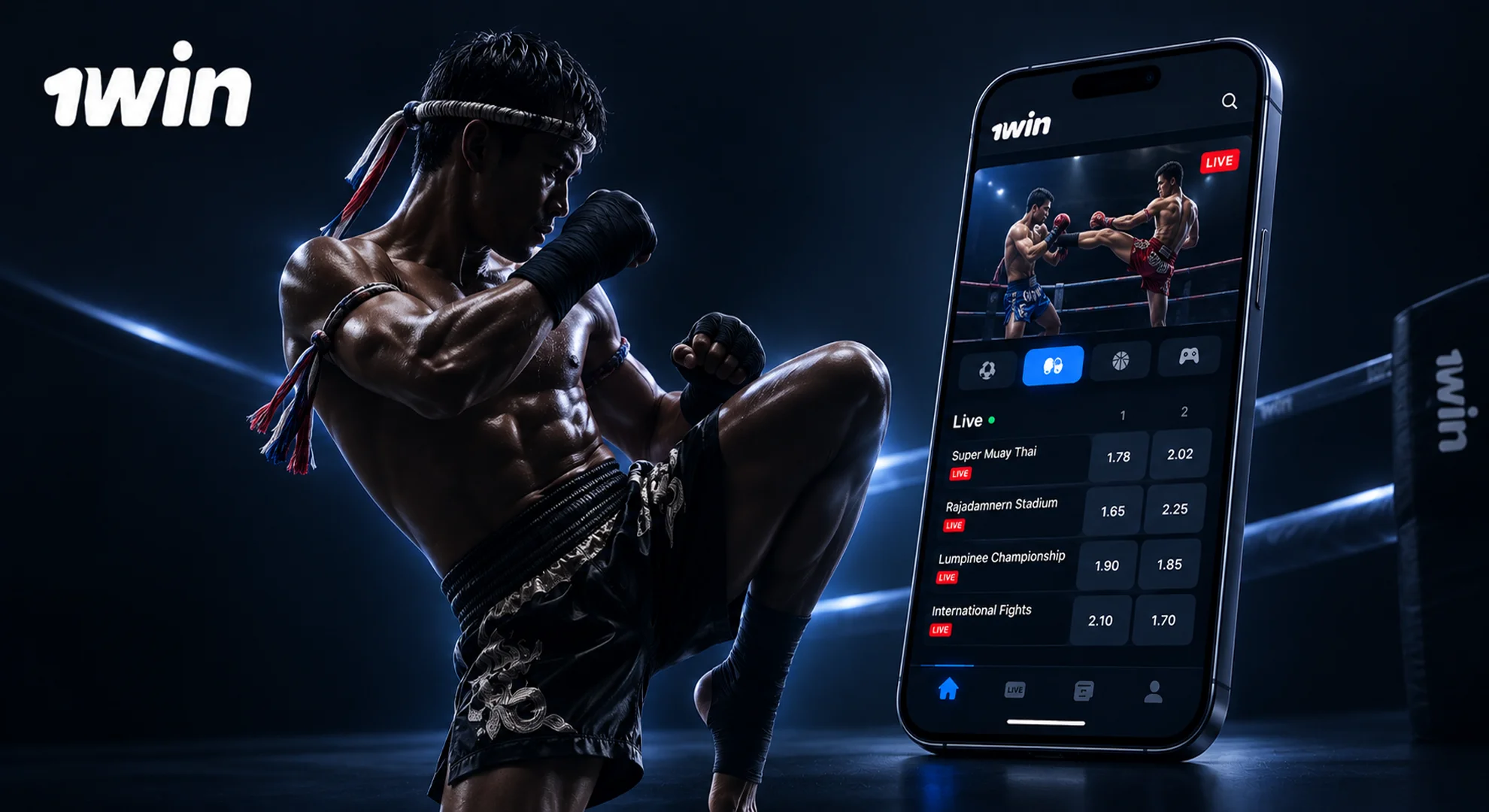 1win Muay Thai with online betting on major fights, live events and international combat sports competitions