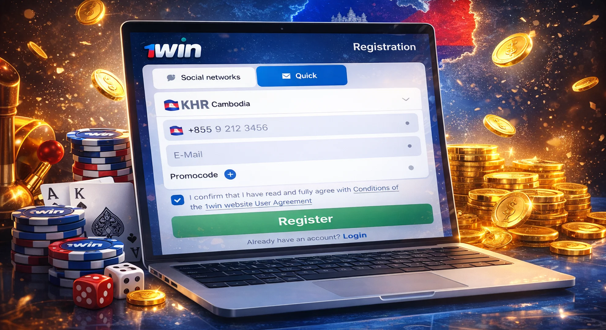 registration process in 1win for players in Cambodia